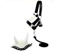 Hobby Horse Ensemble d'accessoires Licol moumoute avec Longe et Bonnet Anti-Insectes - Taille A4 et A3 (Noir et Blanc)