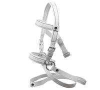 Hobby Horse Filet bridon éthologique Blanc pour Hobby Horse Taille A3 et A4. Réglable par Boucle. Cuir synthétique surpiqué de Coutures Noires