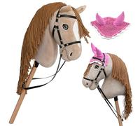 Hobby Horse Perlino Complet avec Filet, Mors, rêne et Bonnet. Tête de Cheval bâton pour Hobby Horsing Enfants et Adolescents