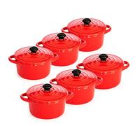 Hobby Tech - Lot de 6 Minis cocottes double poignées avec couvercle - Rouge