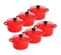 Hobby Tech - Lot de 6 Minis cocottes double poignées avec couvercle - Rouge