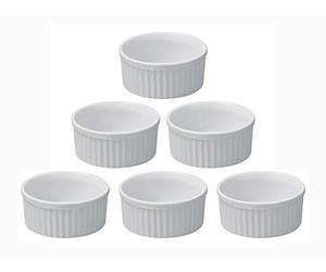 Hobby Tech Lot de 6 Petits Ramequins Verrines Blancs 6,6cm x 3,3cm Moule à Soufflé pour Muffin Pâtisseries Cupcake et Crème Brûlée Desserts en Céramique Résistant Forte Température