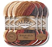 Hobby YARN Alize 2626 Lot de 5 pelotes de laine vierge Angora Gold Batik de qualité supérieure avec dégradé de couleur pour bébé - Accessoire pour crochet, tricot, vêtements (100 g)