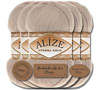 Hobby YARN Alize Angora Gold Lot de 5 pelotes de laine turque de qualité - 5 x 100 g - Mohair - Fine - Laine vierge pour bébé - Fil à tricoter à la main - Couleur unie (pierre - 506)