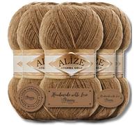 Hobby YARN Alize Angora Gold Lot de 5 pelotes de laine turque de qualité - 5 x 100 g - Mohair - Fine - Laine vierge pour bébé - Fil à tricoter à la main - Couleur unie (beige foncé - 466)