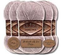 Hobby YARN Alize Angora Gold Simli Lot de 5 pelotes de laine turque de qualité - 5 x 100 g - Mohair - En laine vierge avec effet scintillant - Laine pour bébé - Fil à tricoter à la main - Laine angora