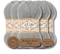 Hobby YARN Alize Baby Best Batik Lot de 5 pelotes de 100 g de laine premium turque pour bébé (Gris | 344)
