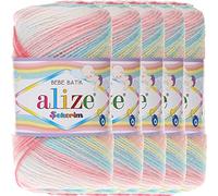 Hobby YARN Alize Sekerim Bebe Batik - Lot de 5 pelotes de laine turque de qualité - 5 x 100 g - En acrylique - Avec dégradé de couleur pastel - Yarns - Pour bébé - Amigurumi (3045)