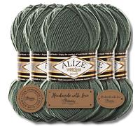 Hobby YARN Alize Superlana Klasik Lot de 5 pelotes de laine turque de qualité - 5 x 100 g - En laine vierge et acrylique - Unicolore - Fils à tricoter à la main - Pour bébé, pour tricot (pin fumé,