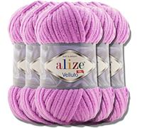 Hobby YARN Alize Velluto - Lot de 5 pelotes de laine turque - 100 g chacune - Super Bulky - Pelote XXL pour Amigurumi - Douce - Pour bébé - Pour crochet et tricot (Orchid - 378)