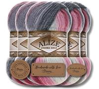 Hobby YARN Lot de 3 étiquettes avec Alize Angora Gold Batik de qualité supérieure - 5 x 100 g - En kit - Laine vierge - Dégradé de couleurs - Fil à tricoter pour crochet, tricot, vêtements (1602)