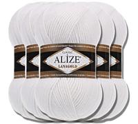 Hobby YARN Lot de 3 étiquettes avec Alize Lanagold de qualité supérieure - 5 x 100 g - En kit - Yarn - Fil à tricoter - Couleur unie - Bébé - Pour crochet, tricot, vêtements, écharpes (blanc - 55)