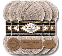 Hobby YARN Lot de 3 étiquettes avec Alize Superlana Klasik de qualité supérieure - 5 x 100 g - En kit, fil à tricoter - Couleur unie - Bébé - Pour crochet, tricot, vêtements, écharpes (beige mélangé