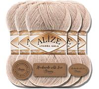 Hobby YARN Lot de 3 pelotes de laine avec Alize Angora Gold de qualité supérieure - 5 x 100 g - Yarn - Fil - mohair fin - En laine vierge - Couleur unie - Fil à tricoter (Fog - 543)