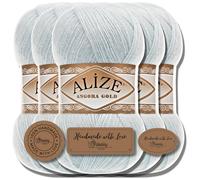 Hobby YARN Lot de 3 pelotes de laine avec Alize Angora Gold de qualité supérieure - 5 x 100 g - Yarn - Fil - mohair fin - En laine vierge - Couleur unie - Fil à tricoter (ciel d'hiver - 514)