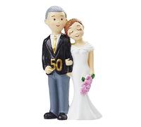 Hobbyfun Goldpaar Figurine de gâteau de mariage 50 ans 8,5 cm Décoration de mariage Décoration de table peinte à la main Figurines de mariage Décoration de gâteau de mariage en polyrésine Décoration