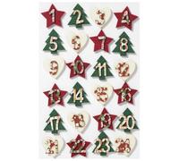 Hobbyfun Lot de mini-chiffres en bois allant de 1 à 24 Env. 30 mm, feutre, rouge/vert/crème, calendrier de l'Avent