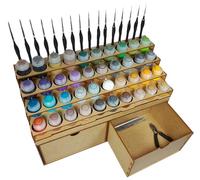 HobbyGlory Rangement Peintures Citadel 40 Pots 16 Pinceaux 2 Tiroirs Profonds. Support pour peintures 40k Rangement Maquette Tamiya Outils