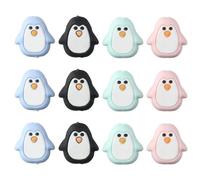 hobbyhub Lot de 12 perles en silicone en forme de pingouin mignon - 4 styles - Perles d'espacement en vrac - Perles colorées pour la fabrication de bijoux