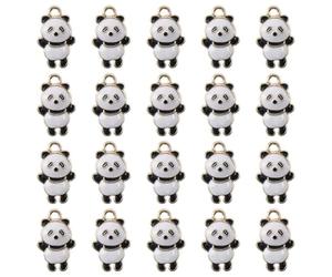 hobbyhub Lot de 20 adorables breloques panda noir et blanc, 1,8 x 1,1 cm, breloques animaux 3D pour la fabrication de bijoux, bracelets, colliers et accessoires, Métal non précieux, Pas de gemme