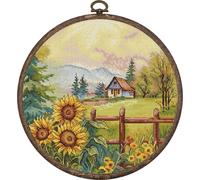 HobbyJobby Kit de broderie au point de croix avec cadre à broder "La maison sur la colline", motif à compter, 19x19cm