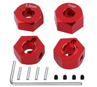 Hobbypark Lot de 4 moyeux hexagonaux en aluminium 12 mm pour Traxxas 1/10 2WD Slash, Rustler, Stampede, Hop-ups Remplacement de la pièce 1654 3654 Rouge