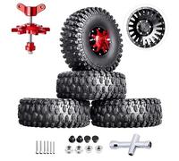 Hobbypark Lot de 4 roues Beadlock en aluminium 2,2 et pneus en caoutchouc souple, hauteur 144 mm avec inserts en mousse, bonne prise en main pour chenilles RC 1/10, avec outil de montage Beadlocks