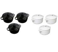 HOBBYTECH Lot de 6 mini cocottes, Blanc et Noir, Céramique ou Verre, Passe au four, Lavable en lave-vaisselle, Casserole