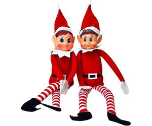 HOBBYTECH Lutin Farceur de Noël Articulé, Farceur de Noel, Lot de 2 Elfes Garcon & Fille en Peluche, Elfie (garçon) et Elvie (Fille), Idéal pour Décor