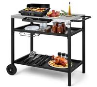 HOBBYZOO Desserte à roulettes, Chariot de Barbecue Mobile à 3 Niveaux, 97 x 51 x 83 cm, Établi en Acier Inoxydable argenté - Cuisine exterieure, Panier avec Filet, Noir