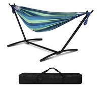 HOBBYZOO Hamac sur Pied, Capacité de Charge 250kg, Réglable en Hauteur, 305x109x104 cm, Support métallique - pour 1-2 Personnes (Bleu-Vert)