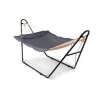 HOBBYZOO Hamac sur Pied, Capacité de Charge 250kg, Surface de lit matelassée Double Couche avec Poche en Filet au Fond, Grand Ensemble de hamac en Fer à Double Poteau, 315x133x101 cm