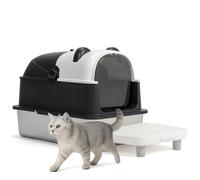 HOBBYZOO litiere pour Chat, bac litiere pour Chat Fermé, Acier Inoxydable et Plastique, Facile à Nettoyer, Prévention des fuites de Bord - Grande Taille Convenant aux Chats de Toutes Tailles (Noir)