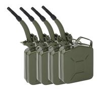 HOBBYZOO Lot de 4 Jerrican Bidon Essence 5L Métal avec Bec Verseur, Réservoir Carburant Portable pour Essence, Diesel et Bioéthanol (Vert)