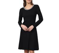 Hobemty Robe Pull Femme Mi-Longue Tricoté Côtelée Col Rond Orné de Perles | Coupe Trapèze, Style décontracté et professionnel pour Automne-Hiver