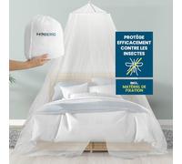 Hoberg Moustiquaire | Moustiquaire pour lit Simple & Double - idéal pour Les Voyages | Baldaquin avec Chevilles, Crochets adhésifs & Sac | Moustiquaire à Mailles Fines - intérieur & extérieur [Blanc]