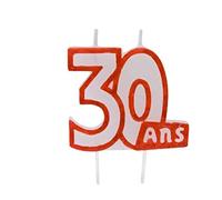 HOBI Décoration gâteau Bougie fête Anniversaire 30ans Blanc et Rouge (x1) R/BGA1104
