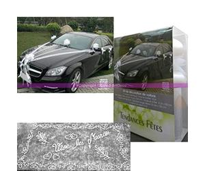 HOBI Kit de décoration Mariage Luxe Blanc 9 Pièces, pr Voiture de Mariés, Tulle vive Les mariés, Noeuds, Ruban, et Plage arrière
