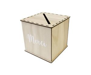 HOBI Tendances Fêtes - URNE Bois CUBIQUE RÉUTILISABLE Merci 19CM Nature