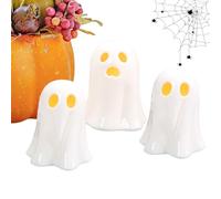 Hobngmuc Figurine Fantôme Halloween,Sculpture Fantôme d'halloween avec Éclairage LED - 3 Pièces Ornements de Collection en Céramique pour Table Cheminée Appui de Fenêtre Bureau Manteau de Haunted