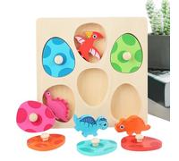 Hobngmuc Puzzle D'Œuf De Dinosaure en Bois, Jeu D'Association De 6 Pièces, Jouet d'apprentissage des Couleurs pour Enfant, Planche À Boutons Prise Facile pour 2-4 Ans