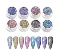 Hobngmuc Vernis Gel à Paillettes | Gel Brillant pour Pédicure | Kit de 8 Couleurs Pailletées pour Soin des Ongles Création Manucure Pédicure Femmes