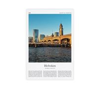 Hoboken Impression couleur Hoboken Real Photo Poster de voyage Cadeau New Jersey États-Unis USA Voyage Minimal City Impression sur toile Déco Impression sans cadre 20x
