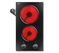 Hobsir hob Plaque Vitrocéramique 2 Feux avec Prise, 30 cm Plaque de Cuisson Vitrocéramique Encastrable, Plaque de Cuisson électrique, 3200 W Domino avec Prise