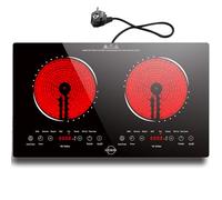 Hobsir hob Plaque Vitrocéramique 2 Feux, Plaque Electrique 2 Feux avec Prise, 60 cm Table de Cuisson Deux Foyers, Horizontales, Verrou de Sécurité, Intégré ou Portable, 220-240V