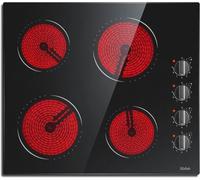 Hobsir Plaque de Cuisson Vitrocéramique - 4 Foyers - L59 x P52 cm - Encastrable - 6000W -Bouton de commande