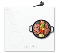 Hobsir Plaque Induction 3 Feux avec Prise, Blanc Plaque à Induction Encastrable, Table de Cuisson électrique 60cm, 3500W, Boost, Verrouillage de Sécurité, Commande Tactile, Minuterie de 99 Minutes