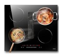 Hobsir Plaque Induction 4 Feux avec 135W Hotte Aspirante, 600m³/h, 60 cm Encastrable Plaque de Cuisson Electrique, 6400W, Verre Ceramique Noir, Contr么le Individuel des Tactile, Pas de Prise