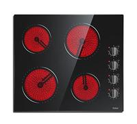 Hobsir Plaque Vitrocéramique 4 Feux, 60CM Encastrable Plaque de Cuisson électrique, 9 Niveaux, 6000W, Verre Ceramique Noir, Contrôle Individuel des Boutons, Pas de Prise, 230V