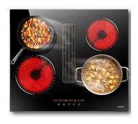 Hobsir Plaque Vitrocéramique 4 Feux avec Hotte Aspirante, 550m³/h, 60 cm Encastrable Plaque de Cuisson électrique, Verre Ceramique Noir, Contrôle Individuel des Tactile, Pas de Prise